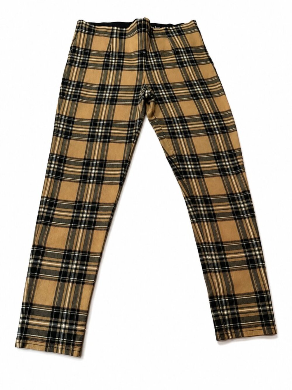 Slim Factor by Investments Plaid Pull-On Leggings Pants Medium M Camel Black